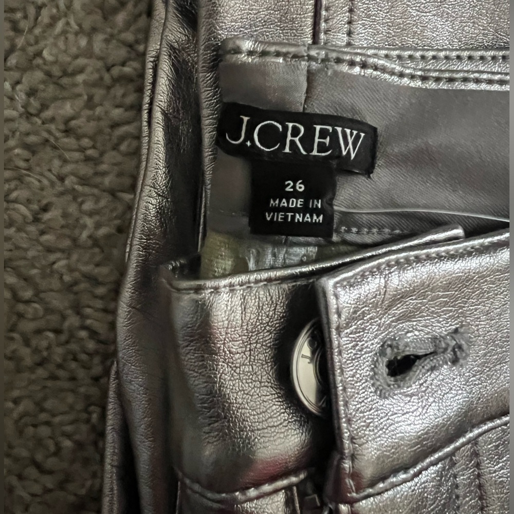 J.CREW Full-Length Demi-Boot Pant in Metallic Faux Leather Size 26 NWT